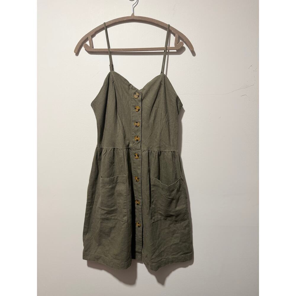 Ci Sono Olive Green Button-Front Midi Dress